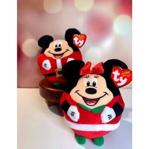 TY Beanie Ballz Mickey & Minnie Mouse Christmas Pair – Both with Tags